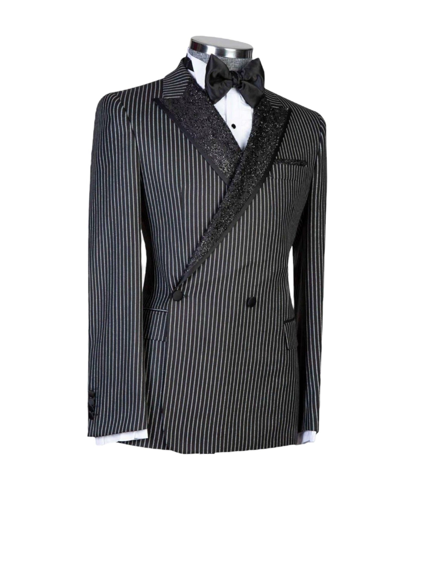 Black Striped Double Breasted Tuxedo