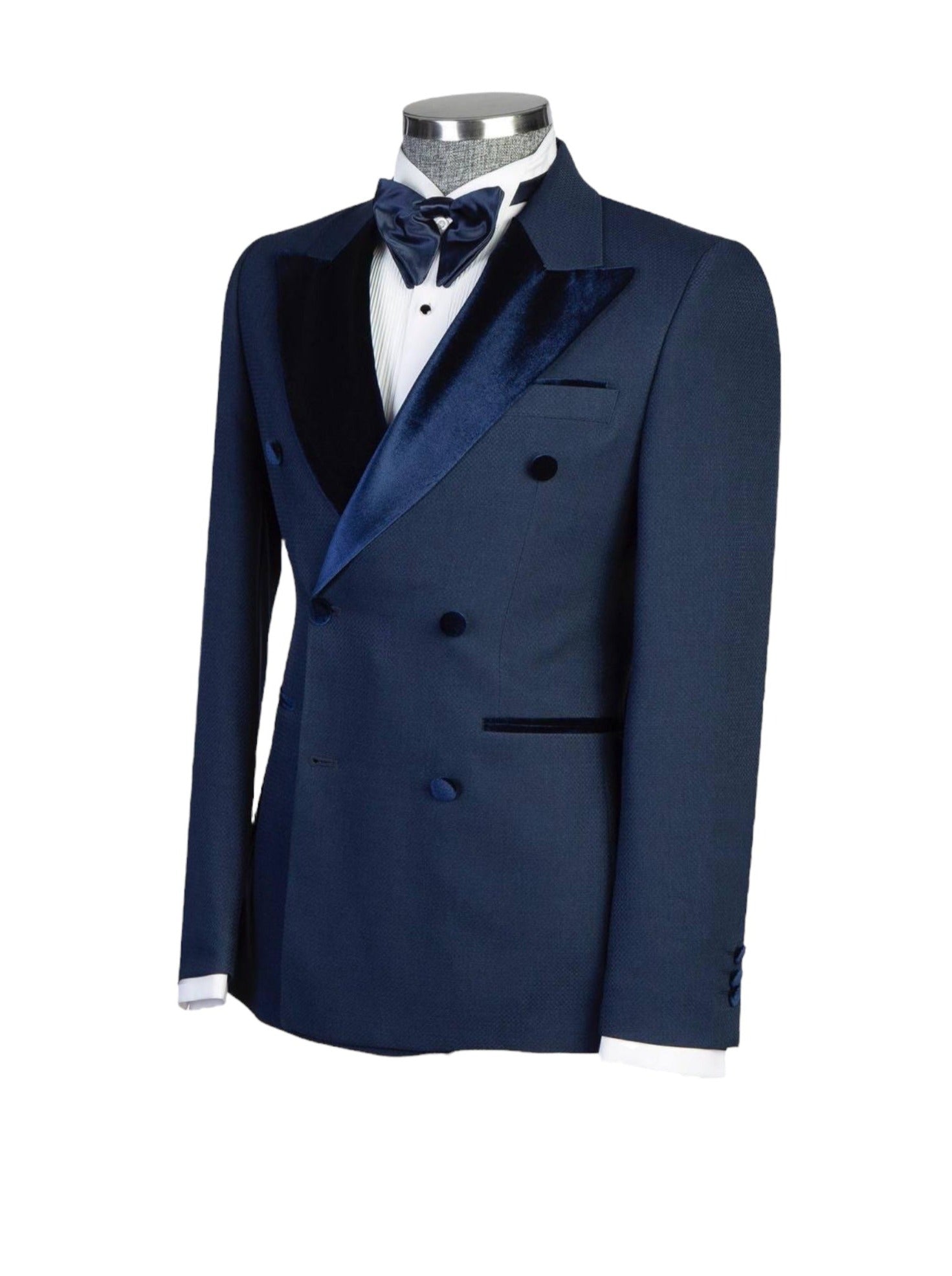 Darkblue Velvet Lapel Double Breasted Tuxedo