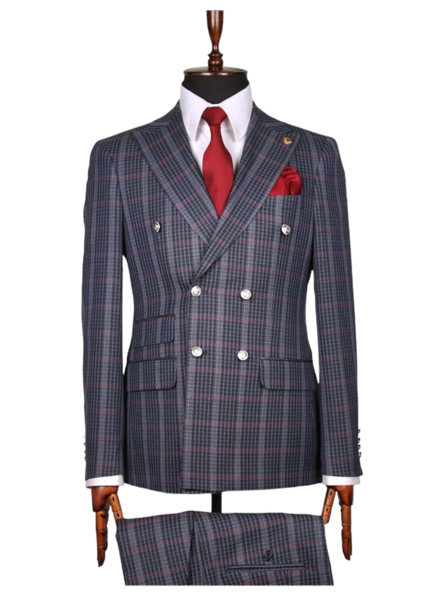 Grey Plaid Double Breasted Suit