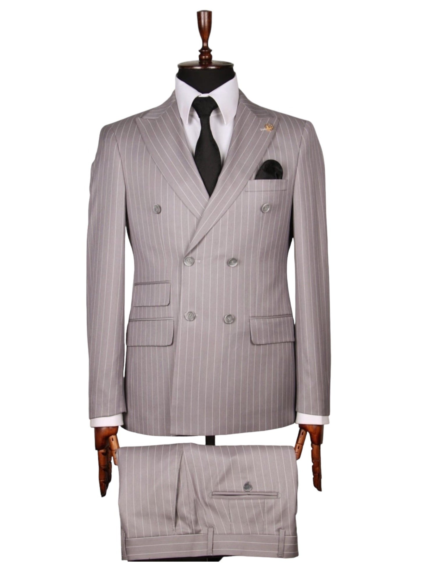 Light Grey Striped Double Breasted Suit