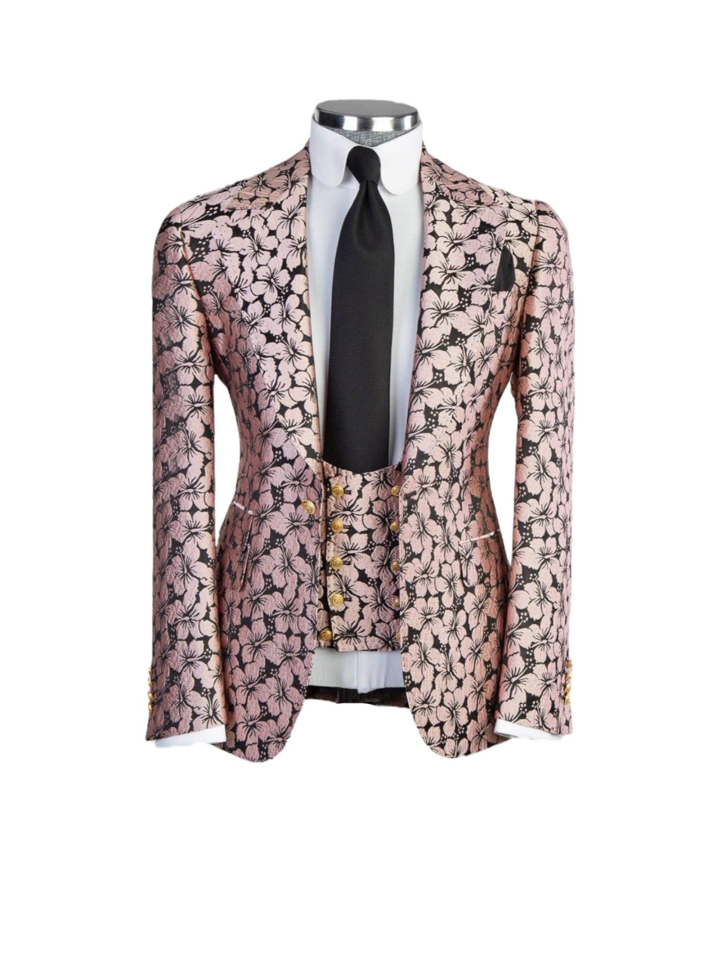 Pink Flowers Three-Piece Suit