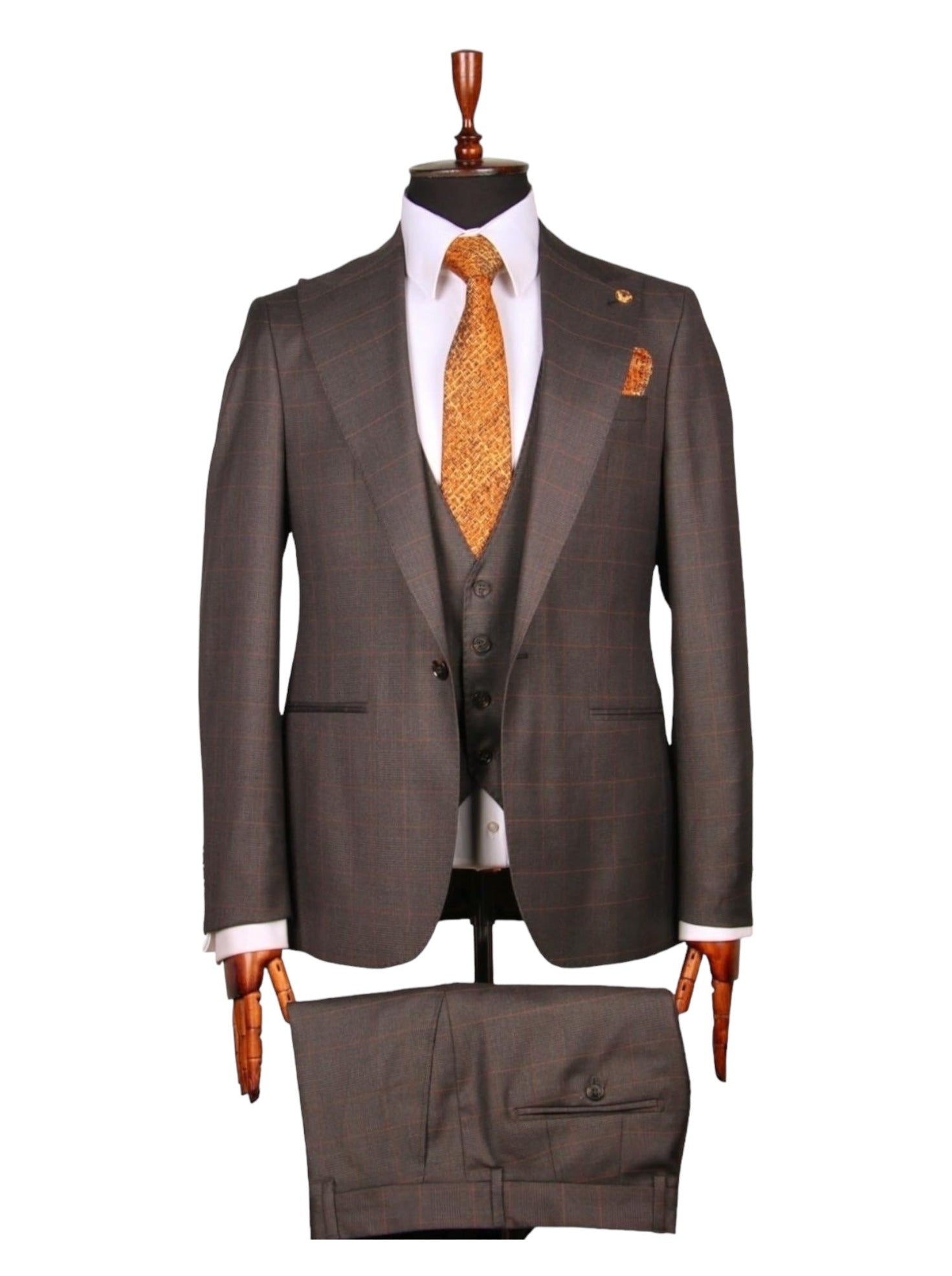 Brown Plaid Three-Piece Suit