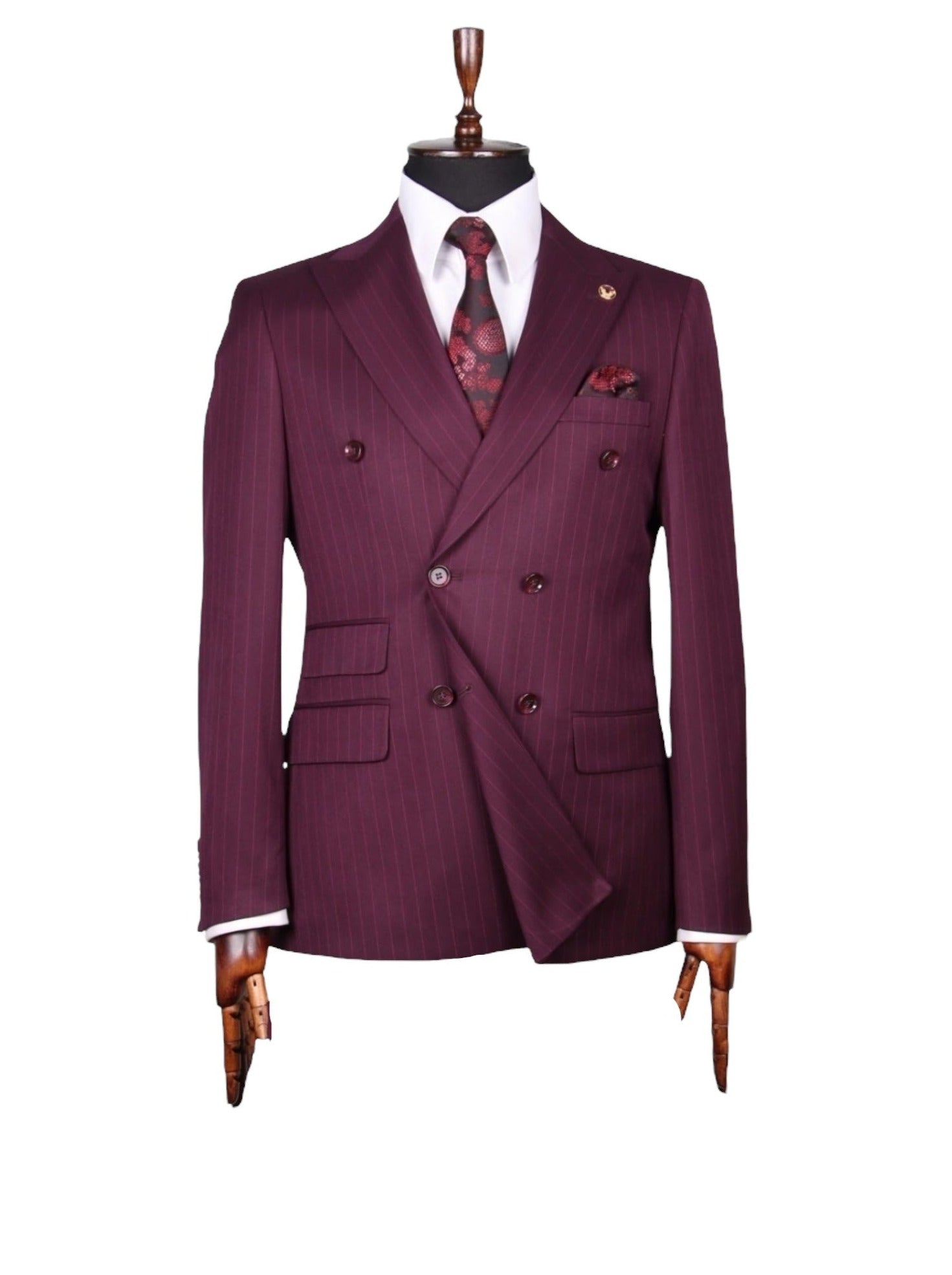 Bordeaux Striped Double Breasted Suit