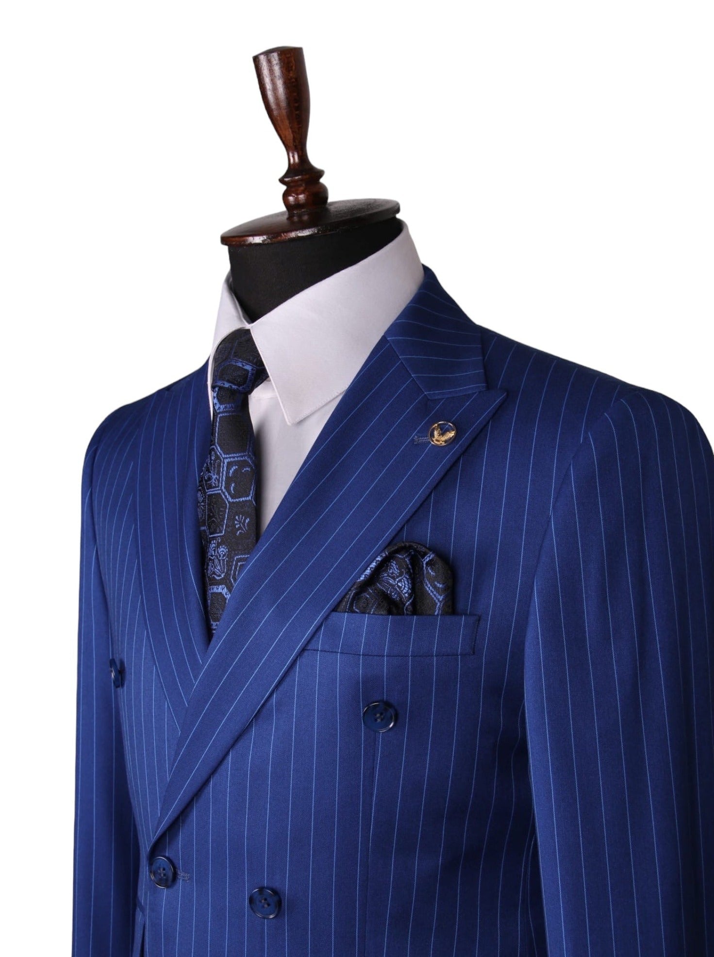 Azure Blue Striped Double Breasted Suit