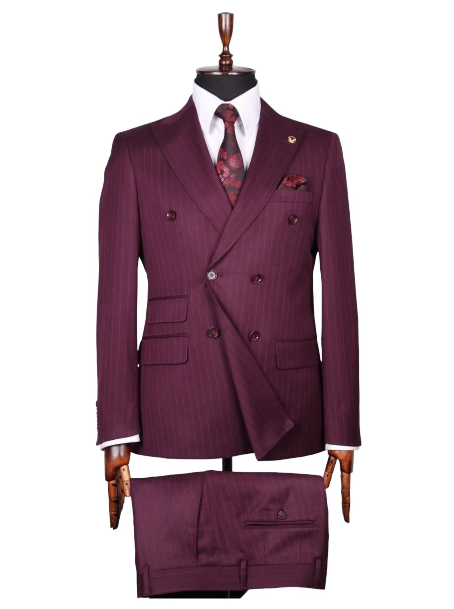 Bordeaux Striped Double Breasted Suit