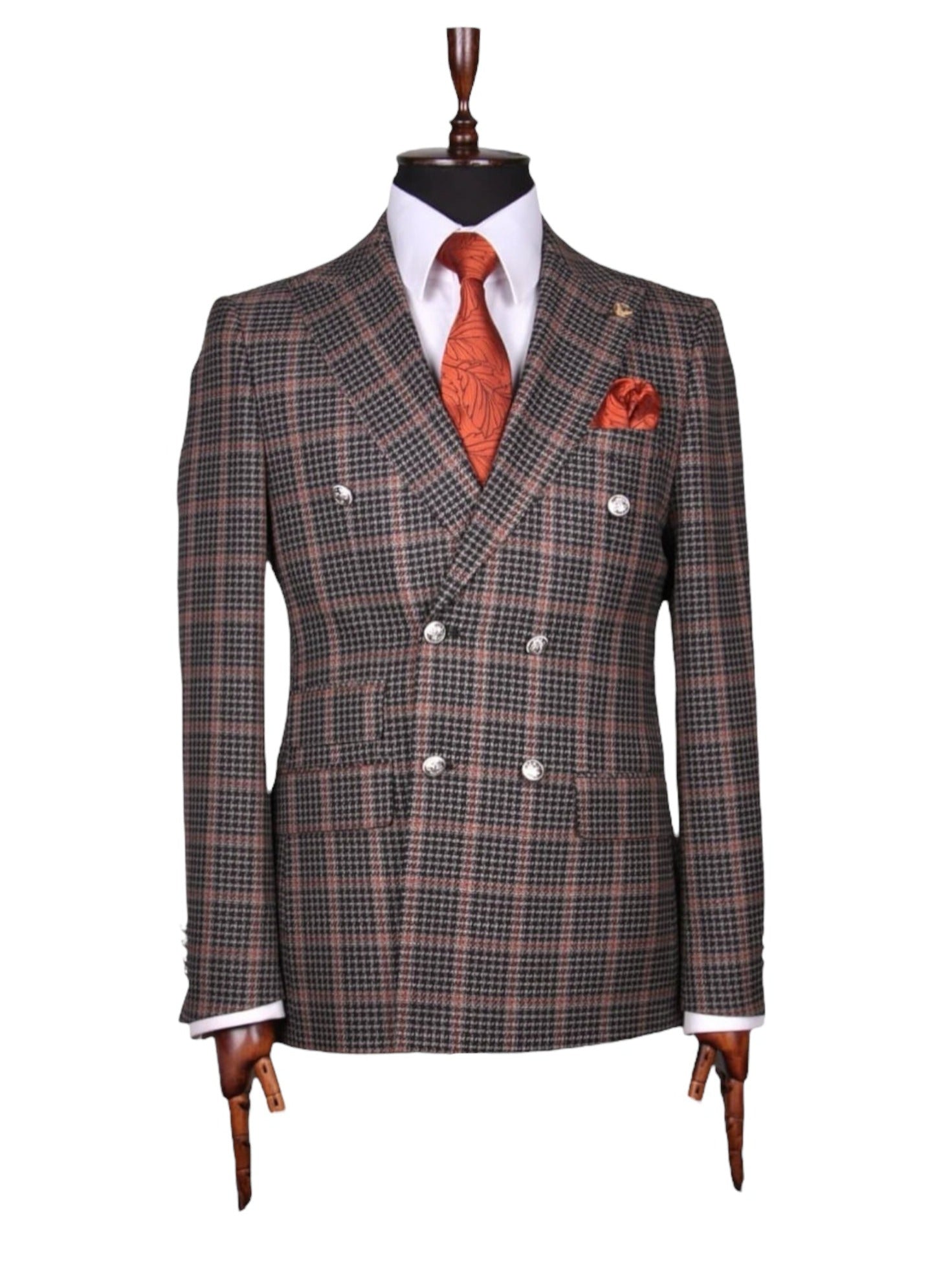 Brown Plaid Double Breasted Suit