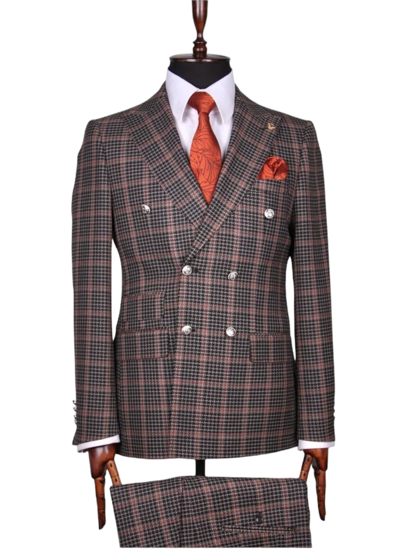 Brown Plaid Double Breasted Suit