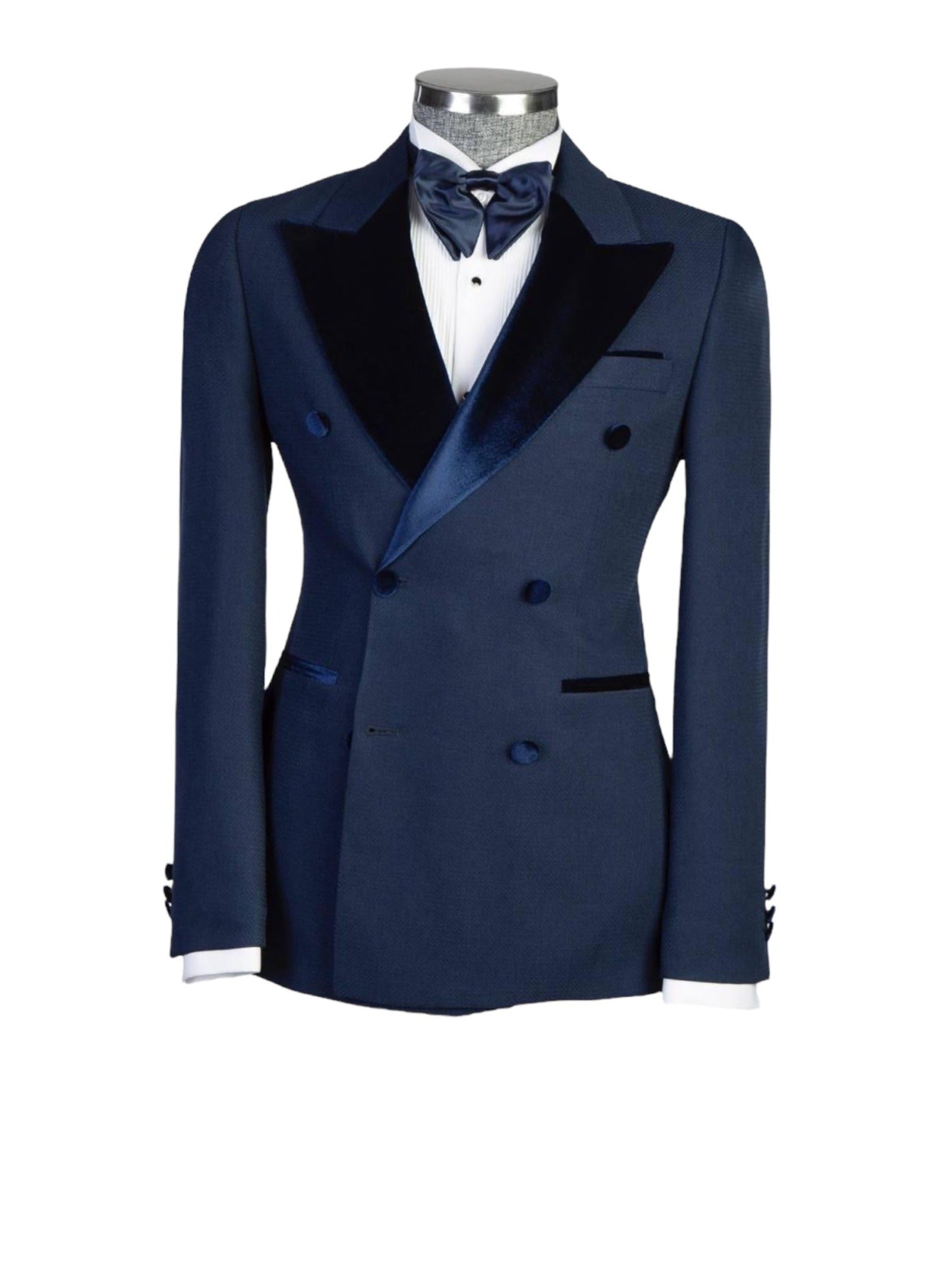 Darkblue Velvet Lapel Double Breasted Tuxedo