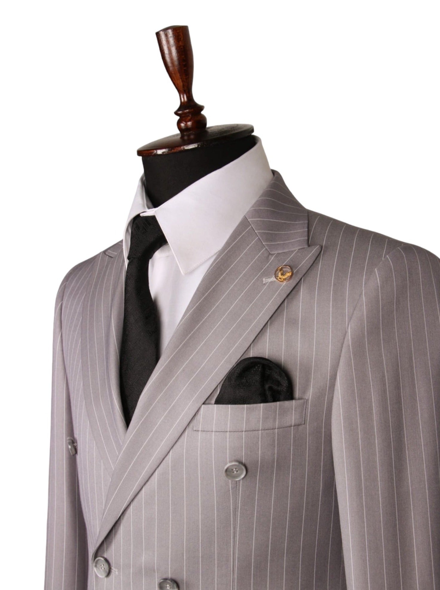 Light Grey Striped Double Breasted Suit