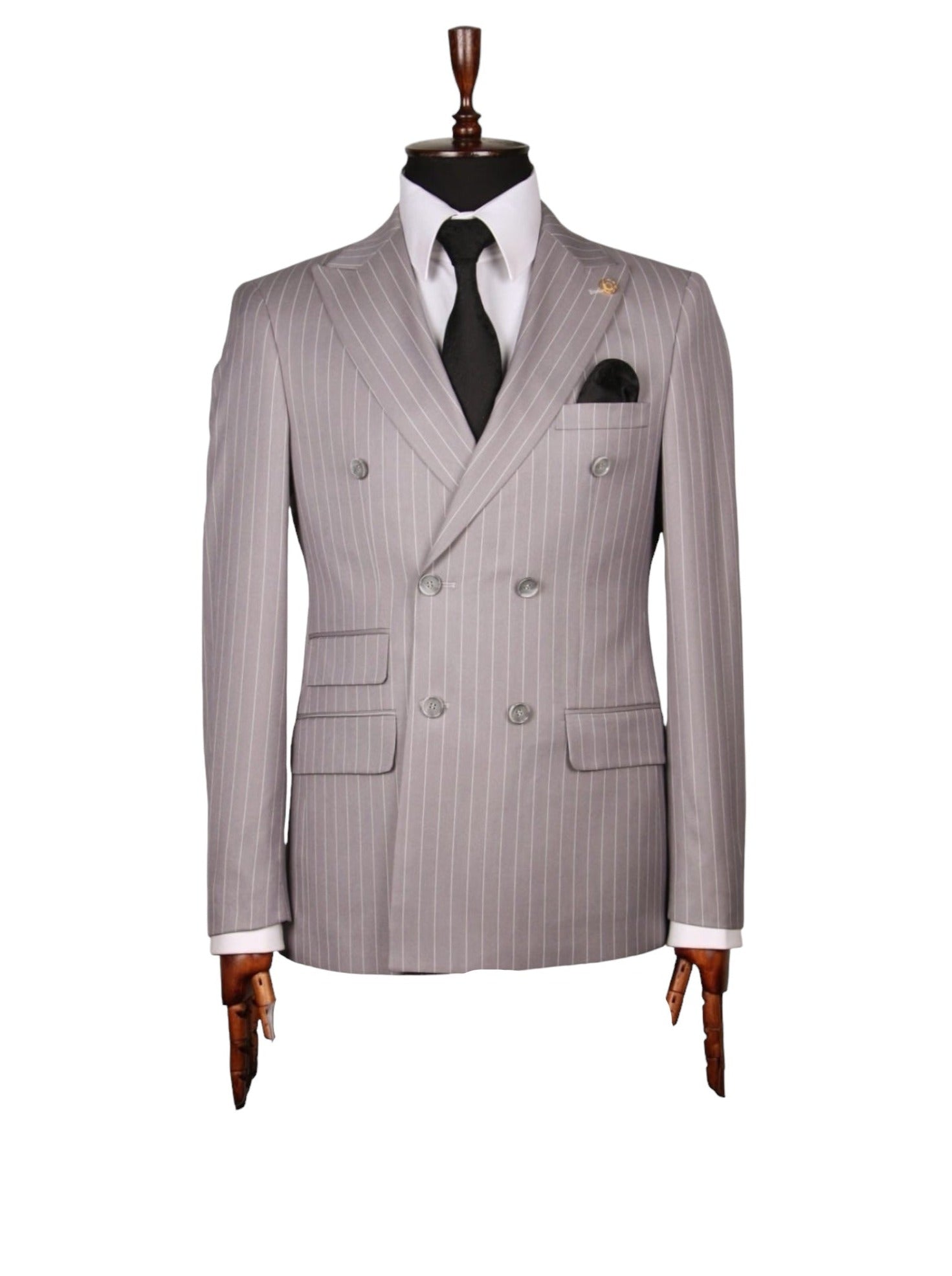 Light Grey Striped Double Breasted Suit