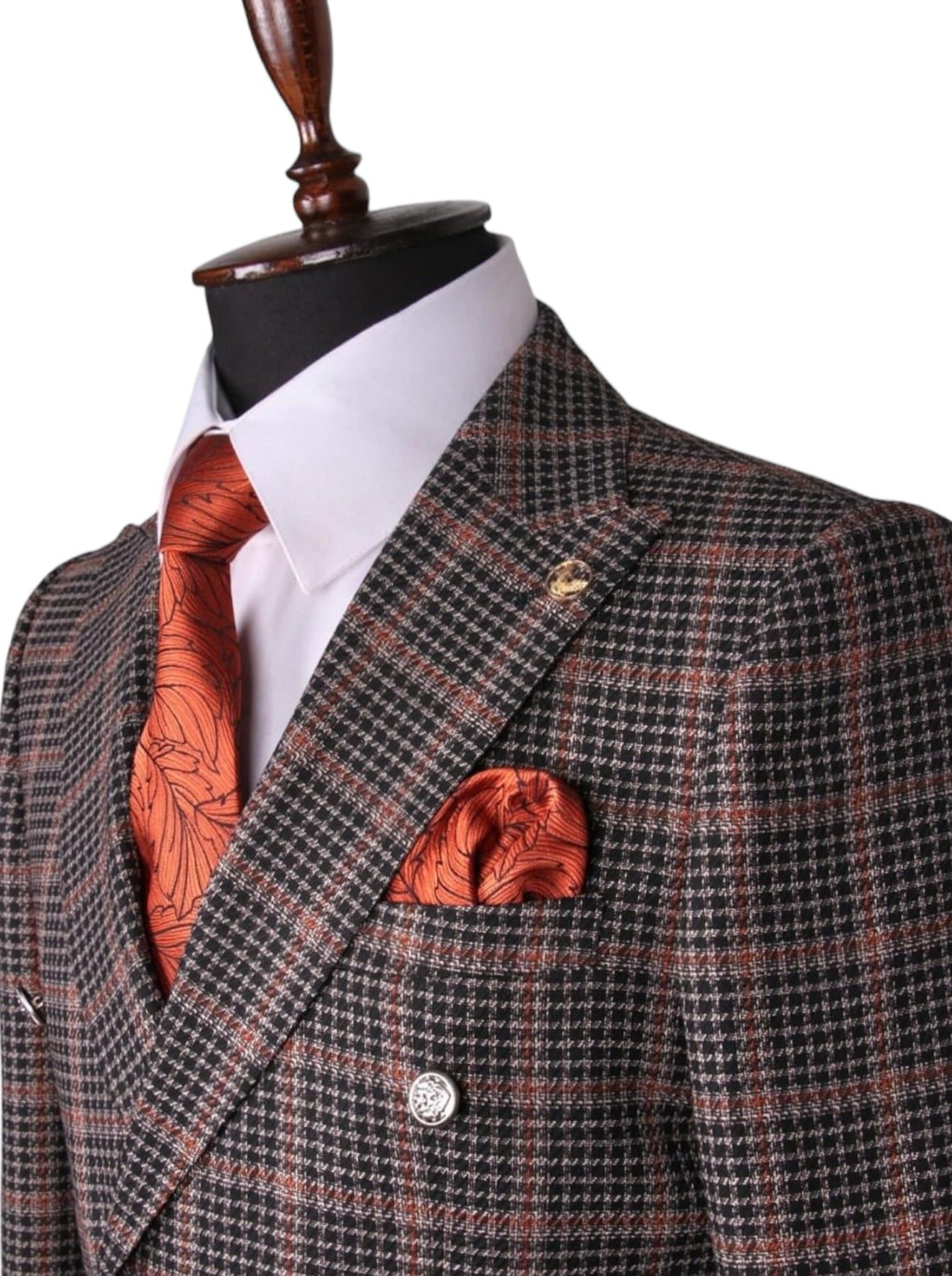 Brown Plaid Double Breasted Suit