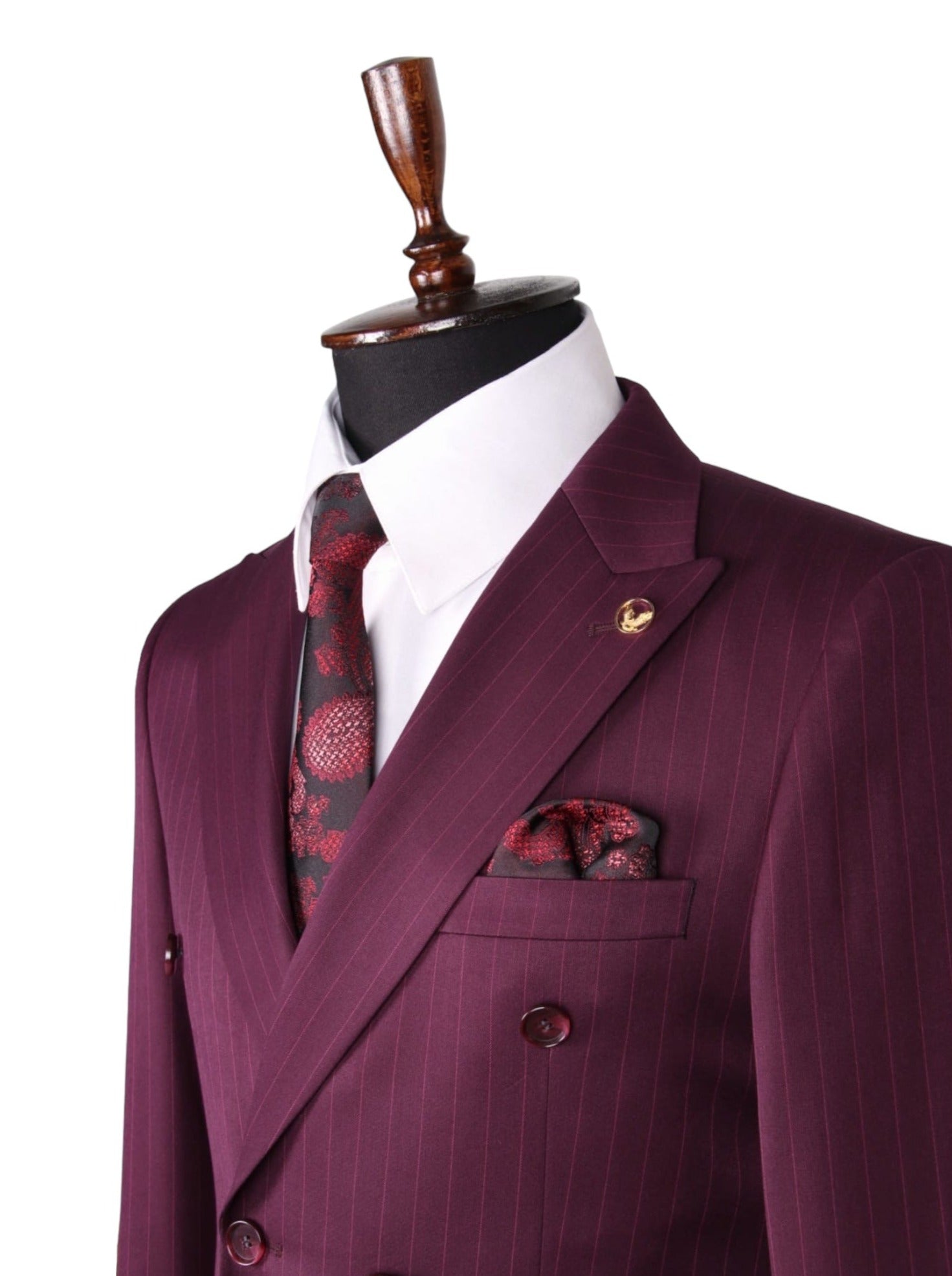 Bordeaux Striped Double Breasted Suit