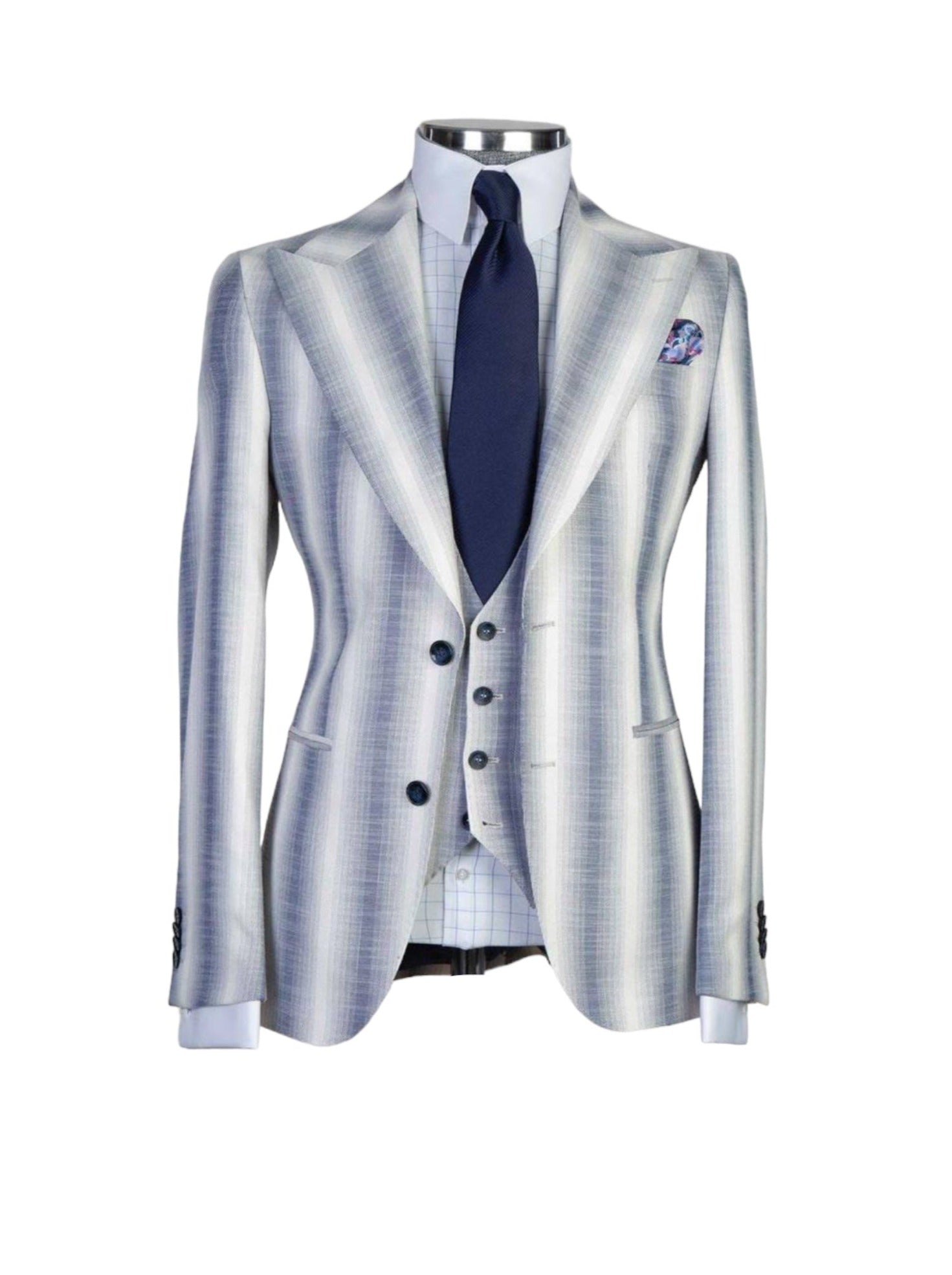 White/Blue Striped Three-Piece Suit